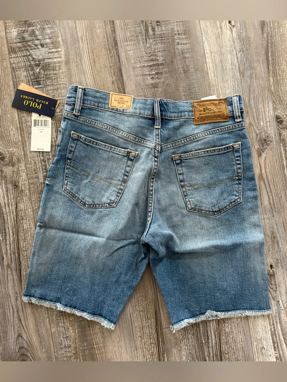 POLO RALPH LAUREN Jeans Shorts Youth 18 Sullivan Slim Fit Fray Blue Denim NWT